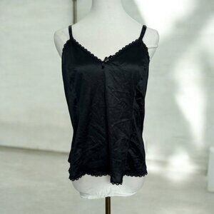 Vintage Elegant Black Womens Camisole Top satin with lace trim goth whimsy 38